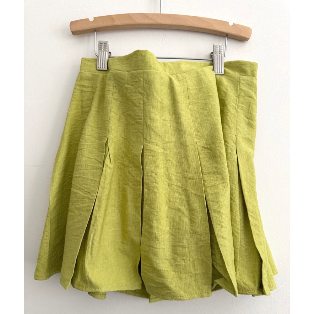 Evolutionary Chartreuse Pleated Skort High Waist Preppy Streetwear Size Small